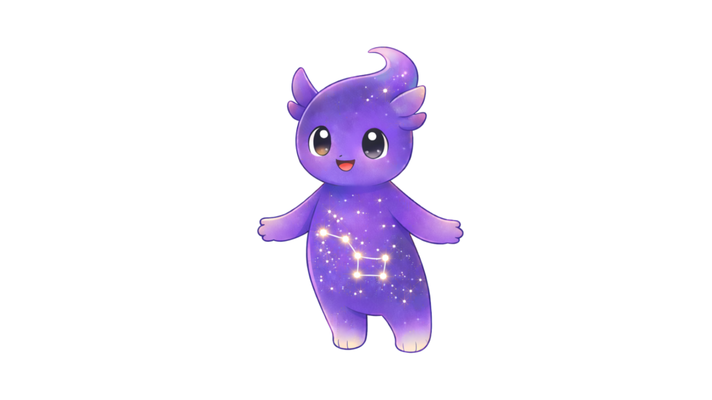 Purple guide with glowing stars on chest